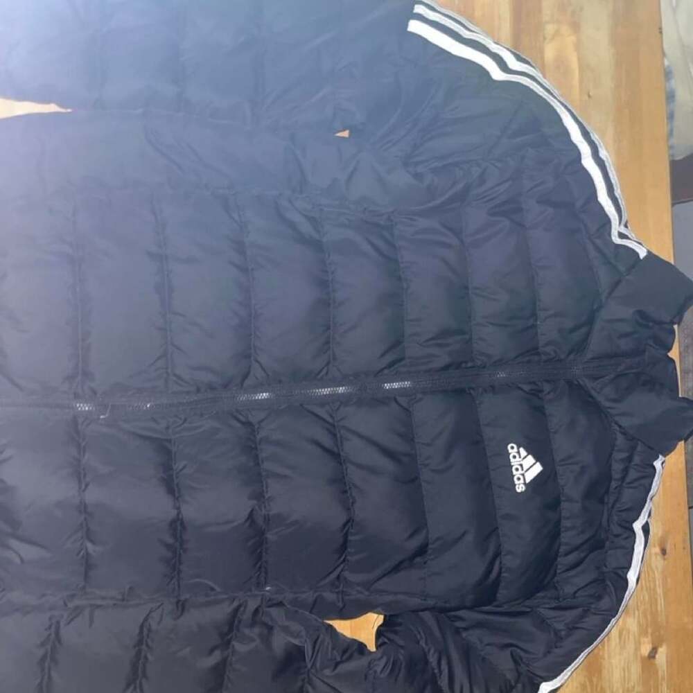 Adidas Puffer Jacket Black White Stripes Size S